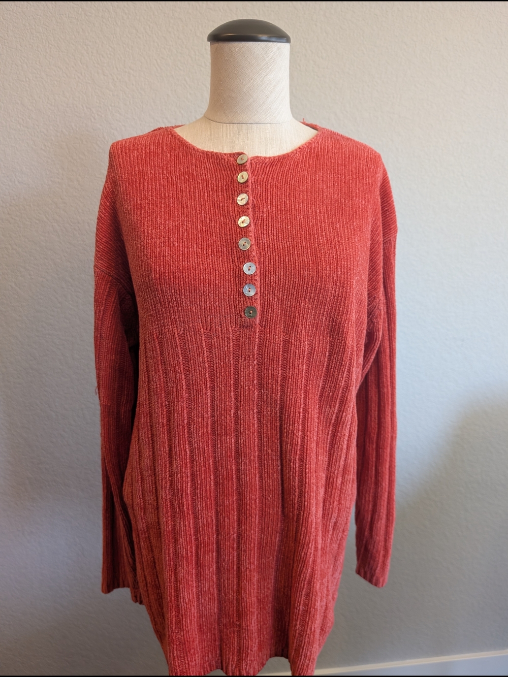 Karen Scott Sz M Cozy Coral Button-Front Ribbed Knit Sweater